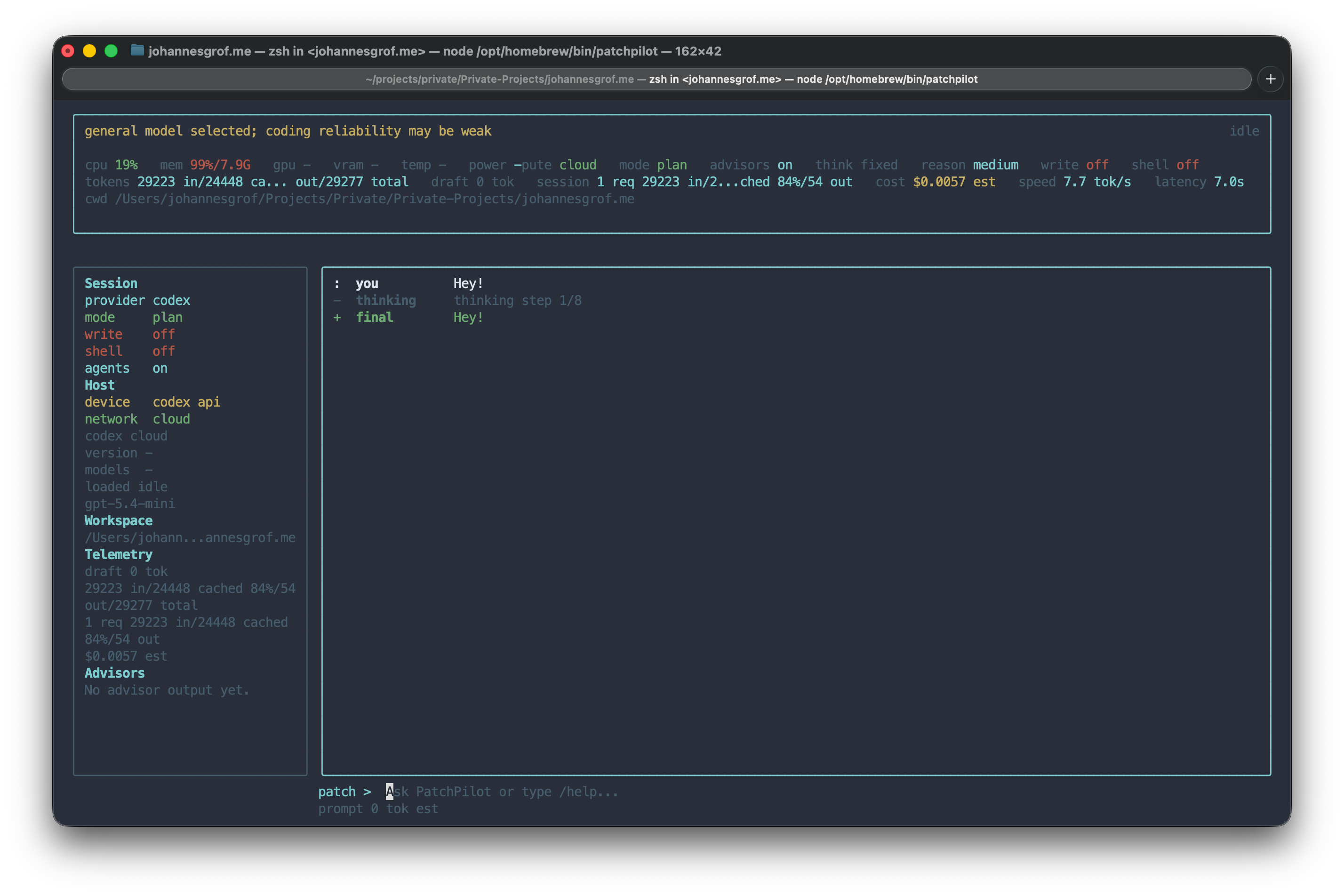 PatchPilot TUI session