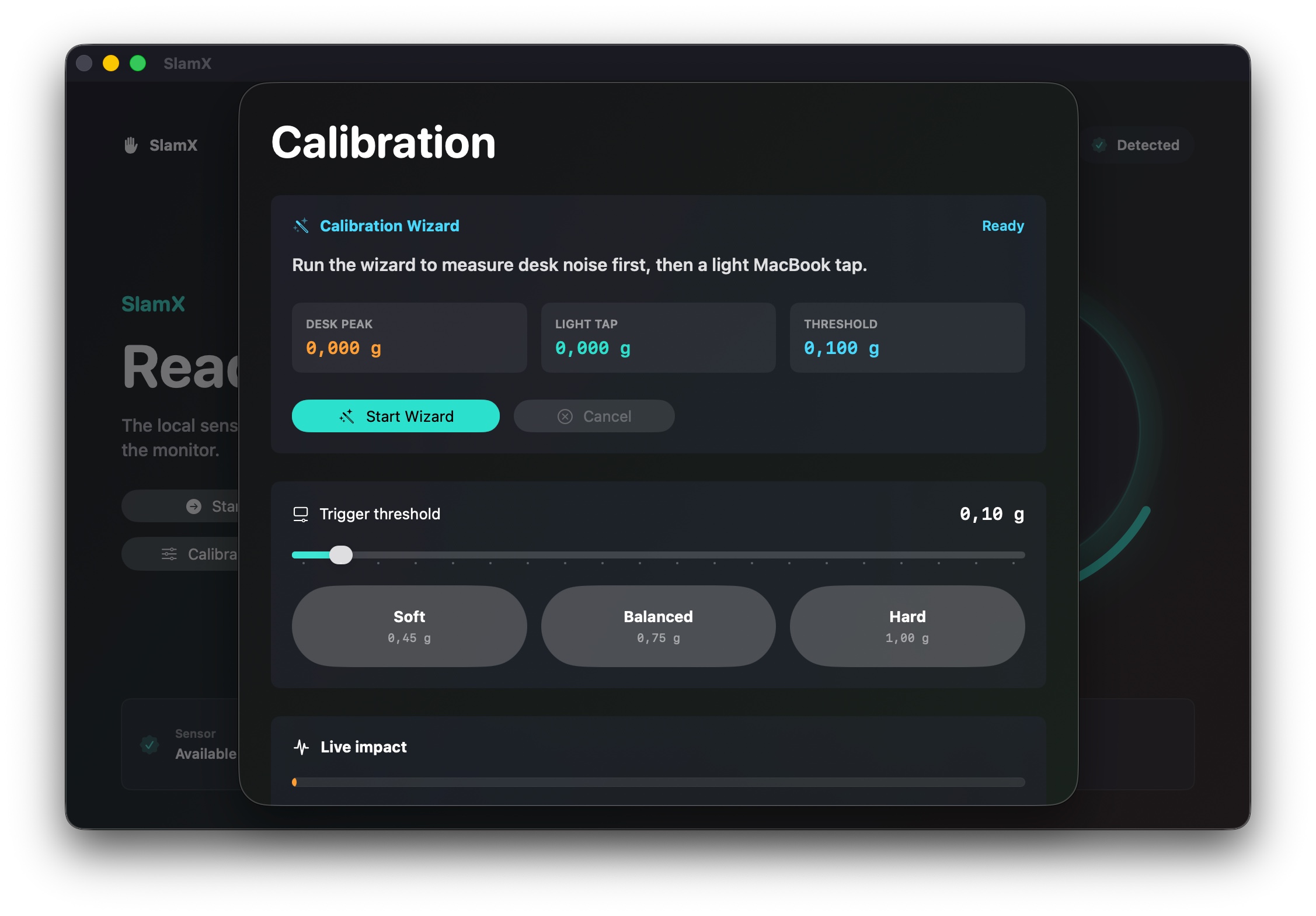 SlamX calibration view